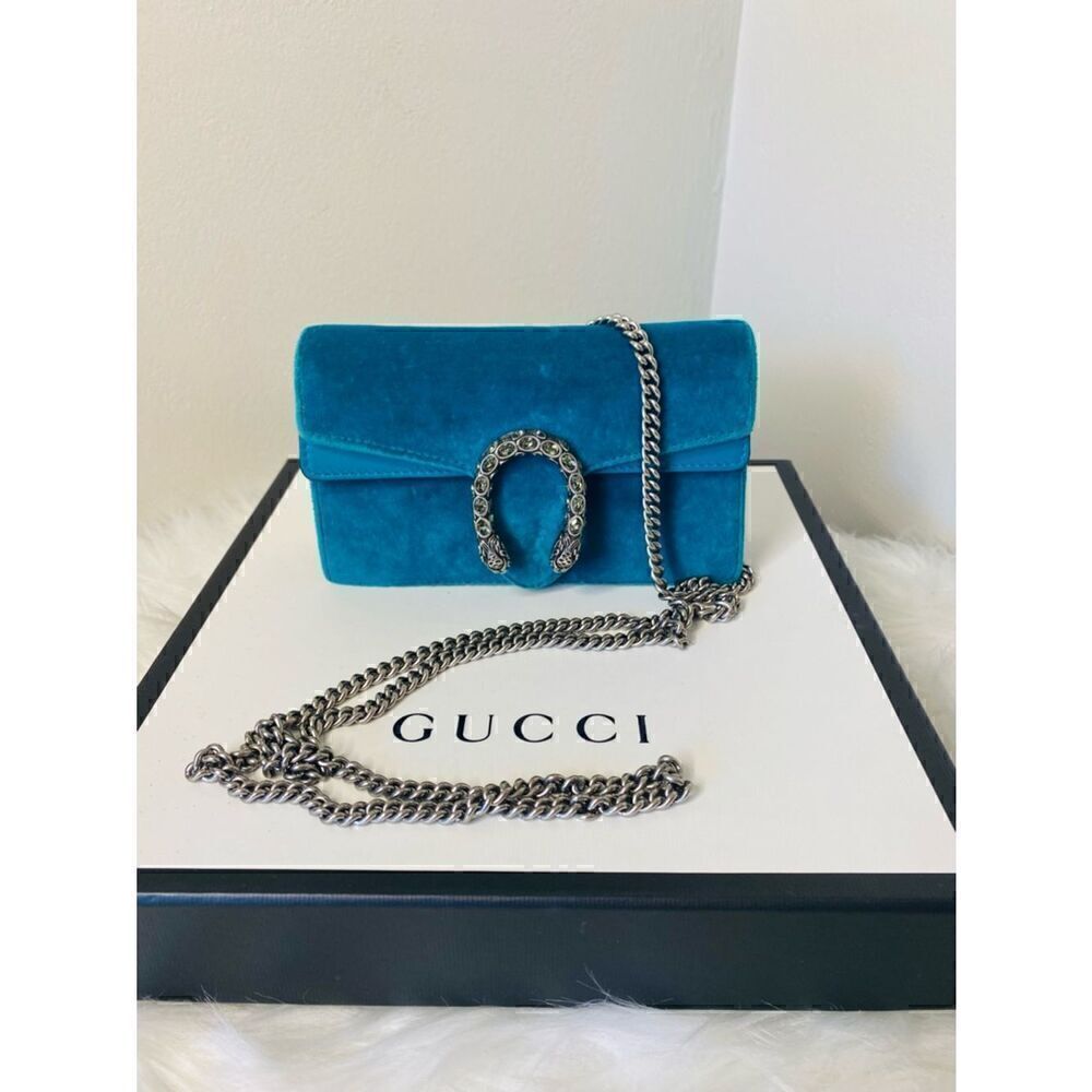 🛍️ Gucci Dionysus Authentic Super Mini Teal Velvet bag with Original Hardware